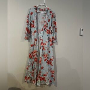 Max Mota Women’s Floral Robe Duster Size Large Blue Pink Flowers Lightweight
